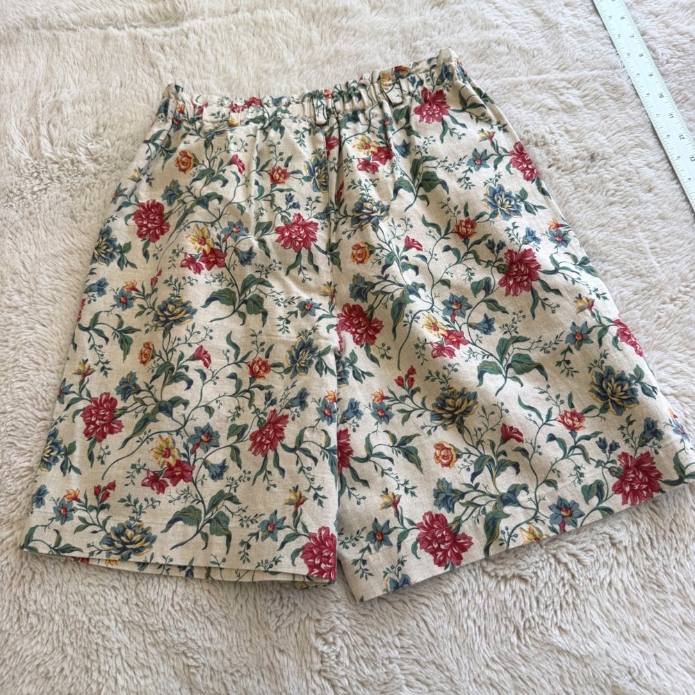 90s Vintage Floral Linen Blend High Waisted Shorts Cottagecore 6P Indie Retro - Picture 2 of 6